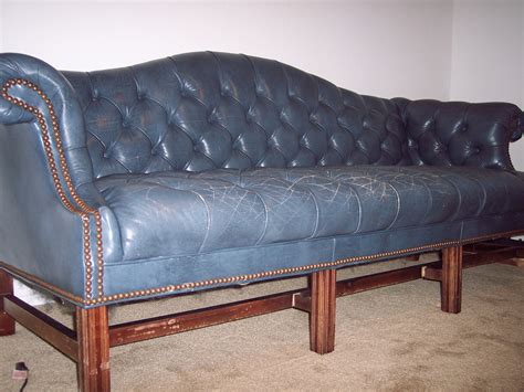 Ethan allen custom made sofa overstuffed full sized sofa. Vintage Ethan Allen Blue Leather Office Couch | Collectors ...