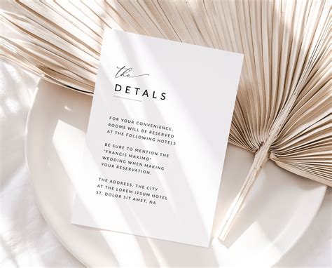 Minimal Modern Wedding Details Card Template Simple Wedding Details