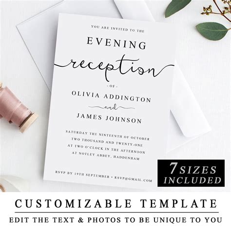Print At Home Evening Reception Wedding Invitation Template Etsy