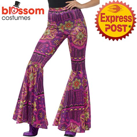 Ca499 Pink Flare Pants Trousers 60s 70s Retro Hippy Hippie Groovy Disco Costume Ebay
