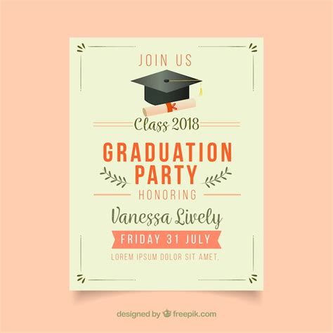 Free Vector Classic Graduation Invitation Template With Flat Design