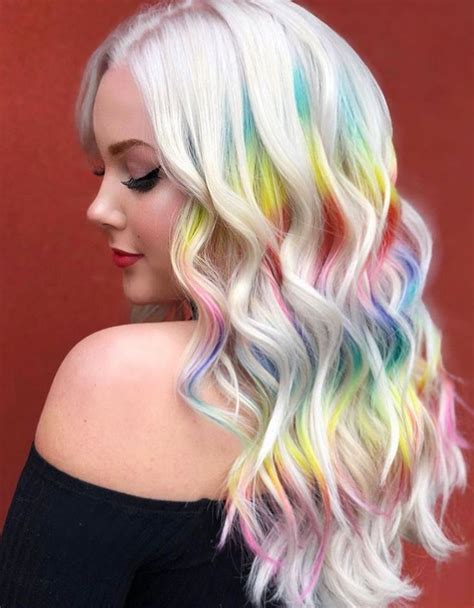 Rainbow Hair Rainbow Hair Color Platinum Blonde Hair Color Hair Designs