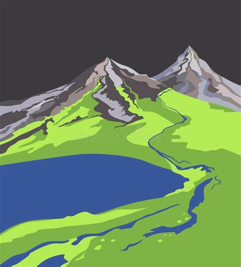 Mountain Landscape Stylized Image Of Mountains Green Meadow Mountain