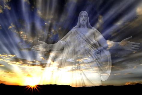 Jésus Dans Le Ciel Avec Des Rayons Despoir Damour De Lumière Photo