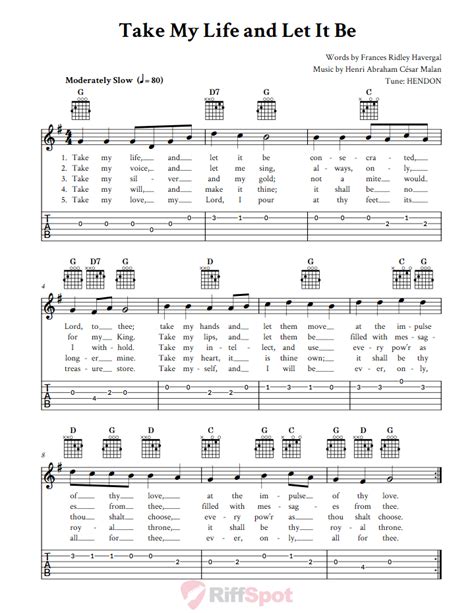 Take My Life And Let It Be Easy Guitar Sheet Music And Tab With