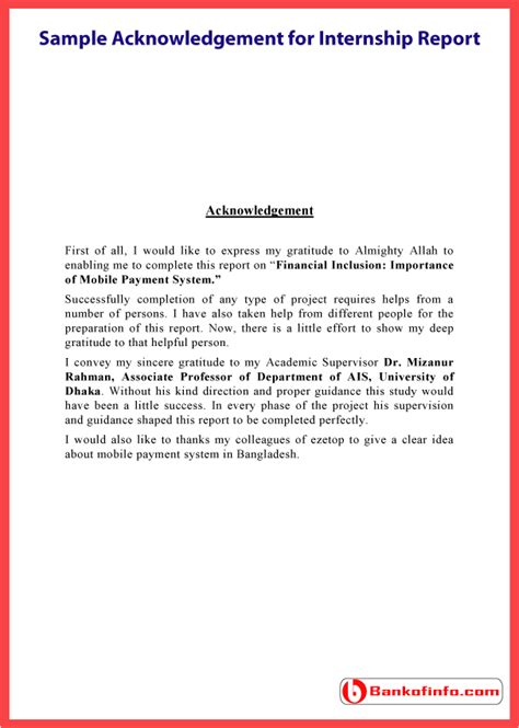 Get inspiration for your own dissertation acknowledgements. Acknowledgement Sample For Internship Report - templates ...