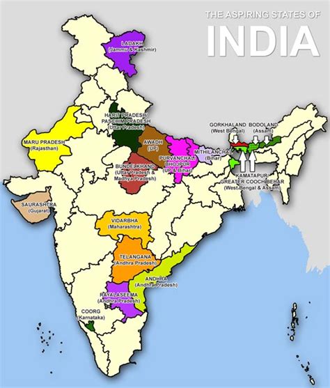 The Proposed States And Territories Of India From The Different Regions