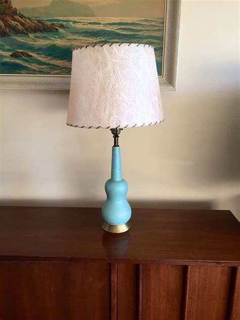 Mid Century Modern Turquoise Lamp With Gold Flakes And Etsy