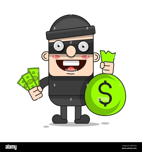 Cute Thief Character Vector Cartoon Illustration Bandit With Bag