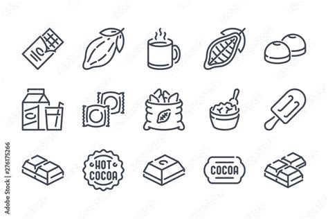 Chocolate Related Line Icon Set Cocoa Industry Linear Icons Cacao