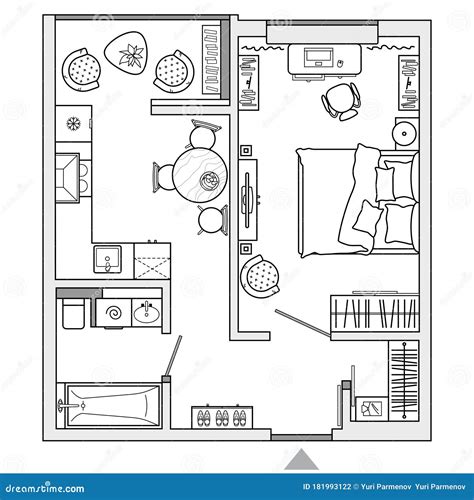 Vector Architectural Plan Of Studio Apartment Small House Top View