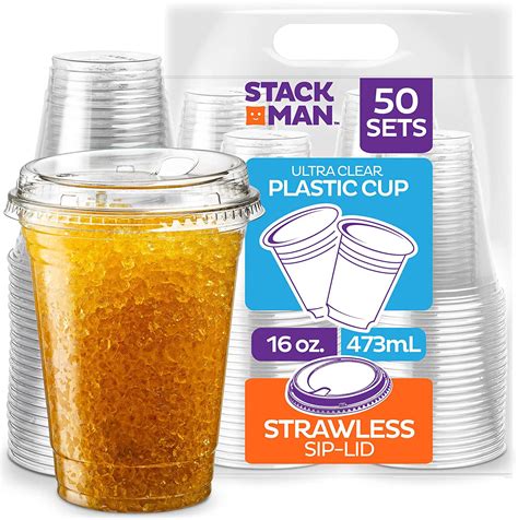 Pet16 626sl 50 16 Oz Clear Cups With Strawless Sip Lids 50 Sets Pet