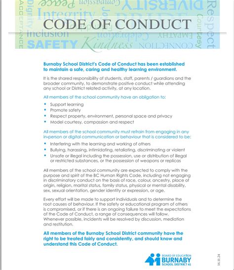 Companies can find examples of code of conduct rules by looking at other companies' codes of conduct. Code of Conduct | École Cariboo Hill Secondary School