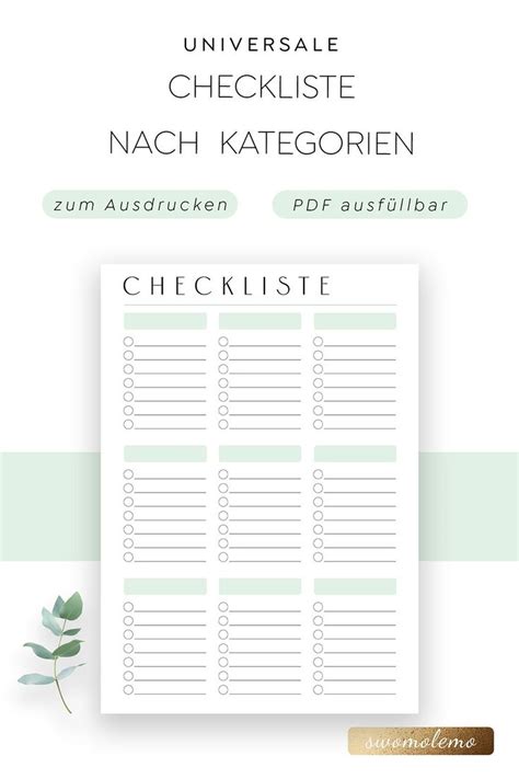 Entdecke rezepte, einrichtungsideen, stilinterpretationen und andere ideen zum ausprobieren. To Do Liste nach Kategorien Download PDF zum Ausdrucken A4 ...