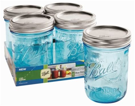 Ball Collection Elite Color Series Wide Mouth Mason Jars 4 Pk Blue