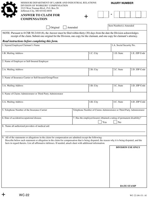 Form Wc 22 Fill Out Sign Online And Download Fillable Pdf Missouri