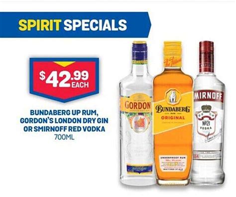 Bundaberg Up Rum Gordon S London Dry Gin Or Smirnoff Red Vodka Offer