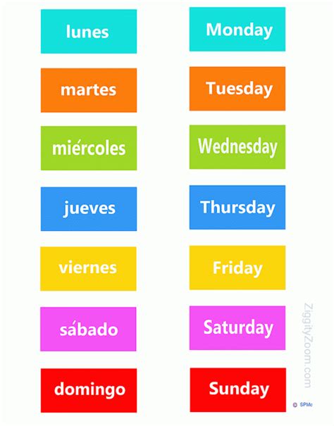 Days Of The Week Printables English And Spanish Kidsworksheetfun