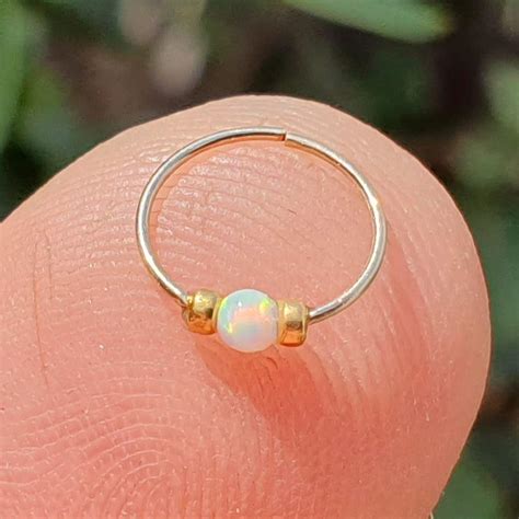 Thin K Gold Filled Tiny Nose Ring Hoop Mm White Opal Piercing