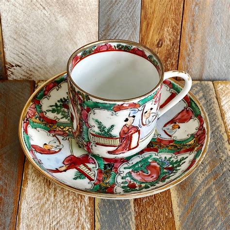 Antique Chinese Porcelain Hand Painted Tea Cup And Saucer Etsy