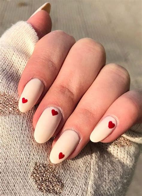 35 Cute Valentines Day Nails Youll Want To Wear Simple Nude Nails Red Heart 1 Fab Mood