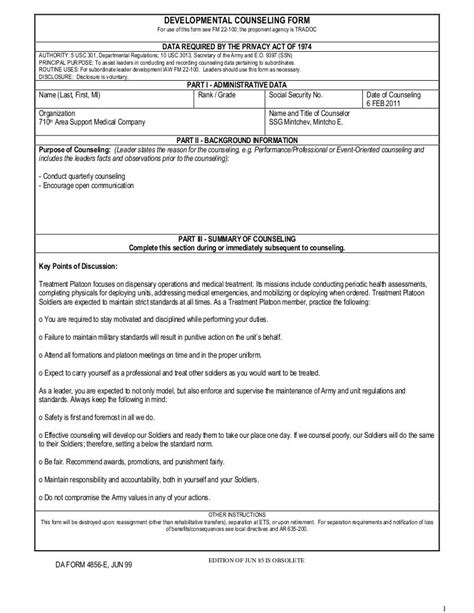 Army Monthly Counseling Template