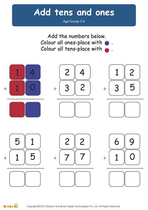 Worksheet (number names, tens and ones, calculations) grade/level: Add Tens and Ones - Worksheet for Kids | Mocomi