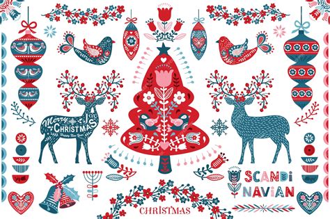 Premium Vector Scandinavian Christmas Folk Art Design Elements