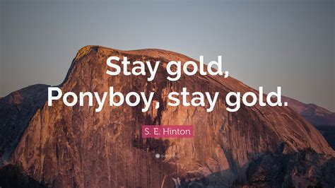 Stay gold comes from a quote in the movie/book, the outsiders that refers to a robert frost poem. S. E. Hinton Quote: "Stay gold, Ponyboy, stay gold." (12 ...