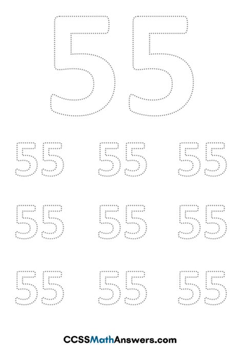 Worksheet On Number 55 Preschool Math Tracing Handwriting Counting