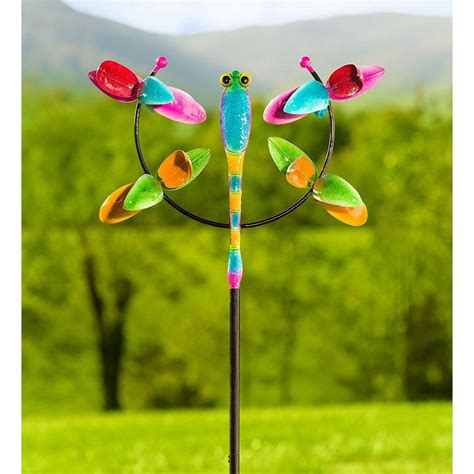 Outdoor Dragonfly Jubilee Metal Garden Wind Spinner Sculpture Plow