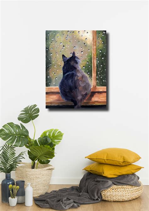 Grey Cat On A Rainy Windowsill Painting Giclee Print Of Etsy