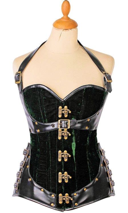 Hunter Green Velvet Steel Boned Corset With Faux Leather Steel Boned Corsets Boned Corsets