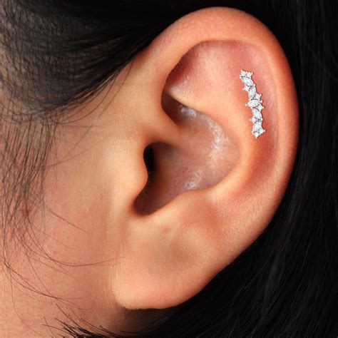 Diamond Cartilage Earring K Curved Helix Earring Diamond Etsy