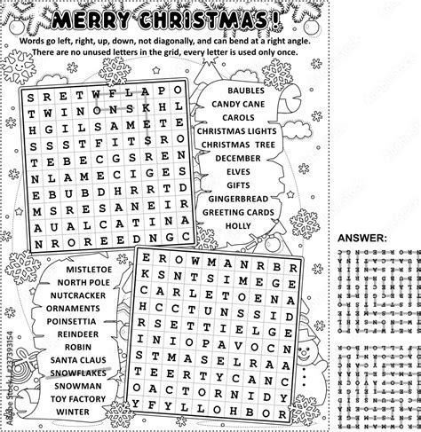 Christmas Themed Zigzag Word Search Puzzle And Coloring Page Answer