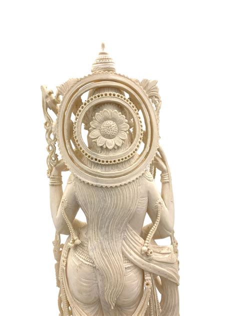 Large Antique Deeply Carved Indian Ivory God Figure Saraswati For Sale
