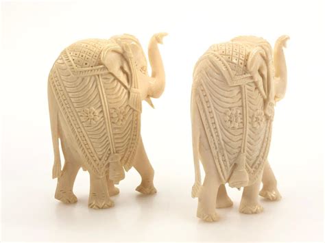 2pc Antique Hand Carved Ivory India Royal Elephants