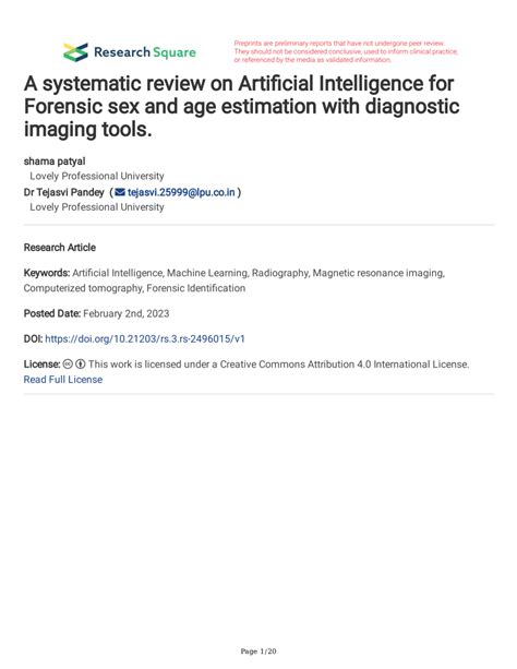 Pdf A Systematic Review On Artificial Intelligence For Forensic Sex And Age Estimation With