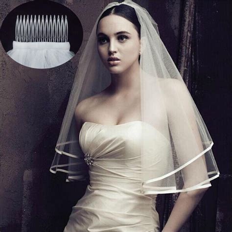 Bridal Veils With Comb 2017 Sexy One Layer Ribbon Cheap One White Ivory