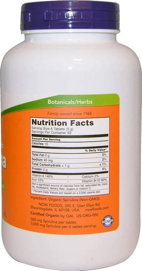 Certified Organic Spirulina Mg Tablets Now Foods Bol Com