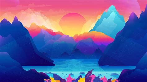 Awesome ultra hd wallpaper for desktop, iphone, pc, laptop, smartphone, android phone (samsung galaxy, xiaomi, oppo, oneplus, google pixel, huawei, vivo, realme. Sunrise Colorful Mounains Landscape Minimalist Minimalism ...