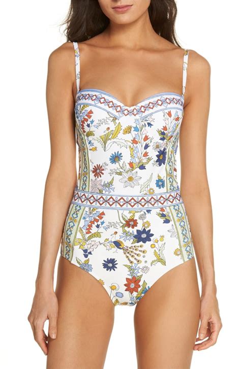 Tory Burch One Piece Swimsuit Meadow Folly Underwire Floral White