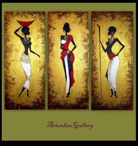 Original Painting African Women Triptych Large Size Abstract