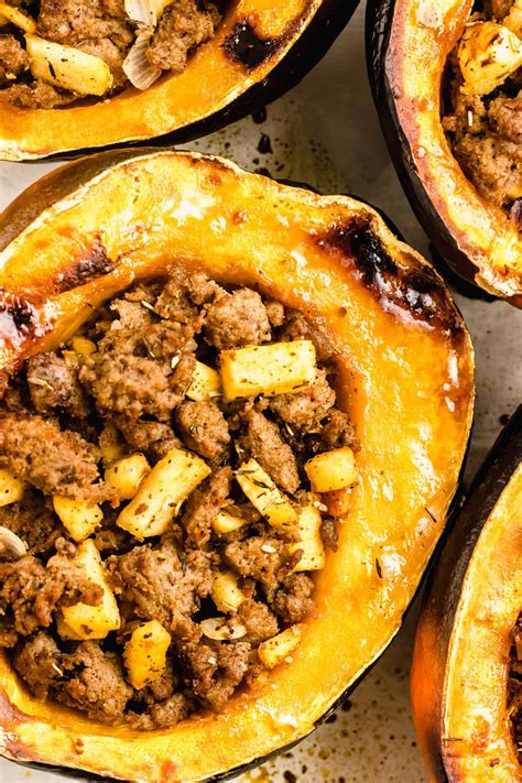 Stuffed Acorn Squash With Sausage And Apple With Sweet Honey