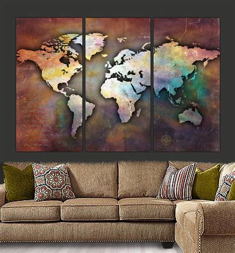 Large Canvas World Map Antique Map Look With Optional Quote 3 Piece