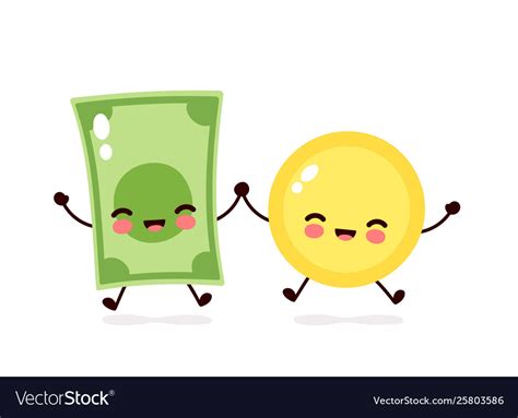 Cute Happy Coin And Money Banknote Royalty Free Vector Image