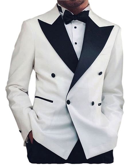 New White Double Breasted Wedding Suits For Men 2020 Peak Lable Slim