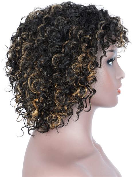 Beauart Short Black Brown Highlights Deep Small Curly Brazilian Remy Human Hair Wigs For