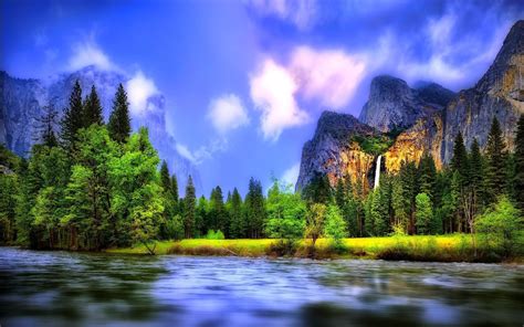 Beautiful Landscape River Forest Waterfalls Mountains Wallpaper Nature And Landscape