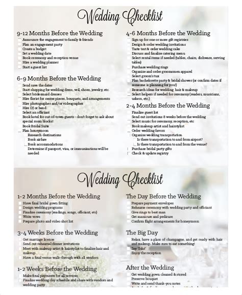 Free 8 Sample Wedding Planning Checklists In Pdf Ms Word Pages